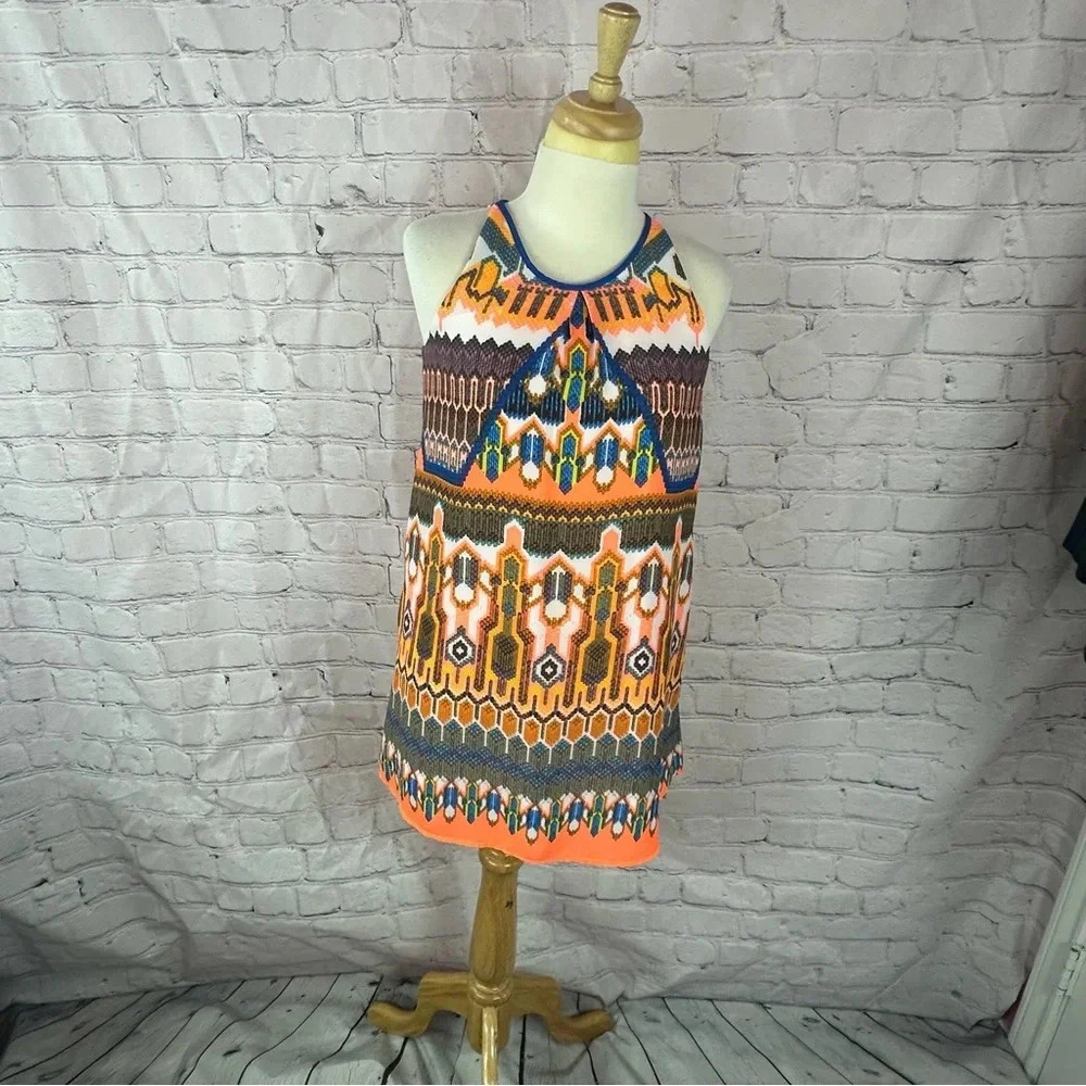 GB gianni bini short halter sleeveless dress boho tribal southwest women XS